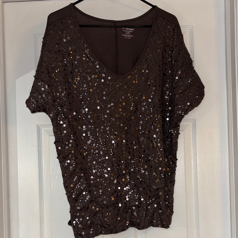 Lane Bryant Shimmering Brown Sequin Tee